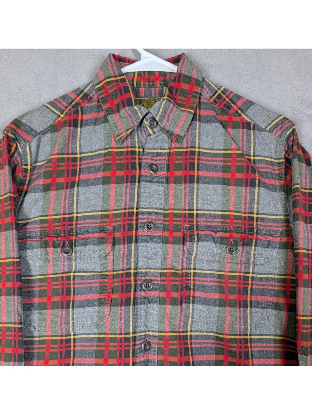 Eddie Bauer Mens S Gray Red Plaid Flannel Shirt Button Down Cotton Outdoors Work